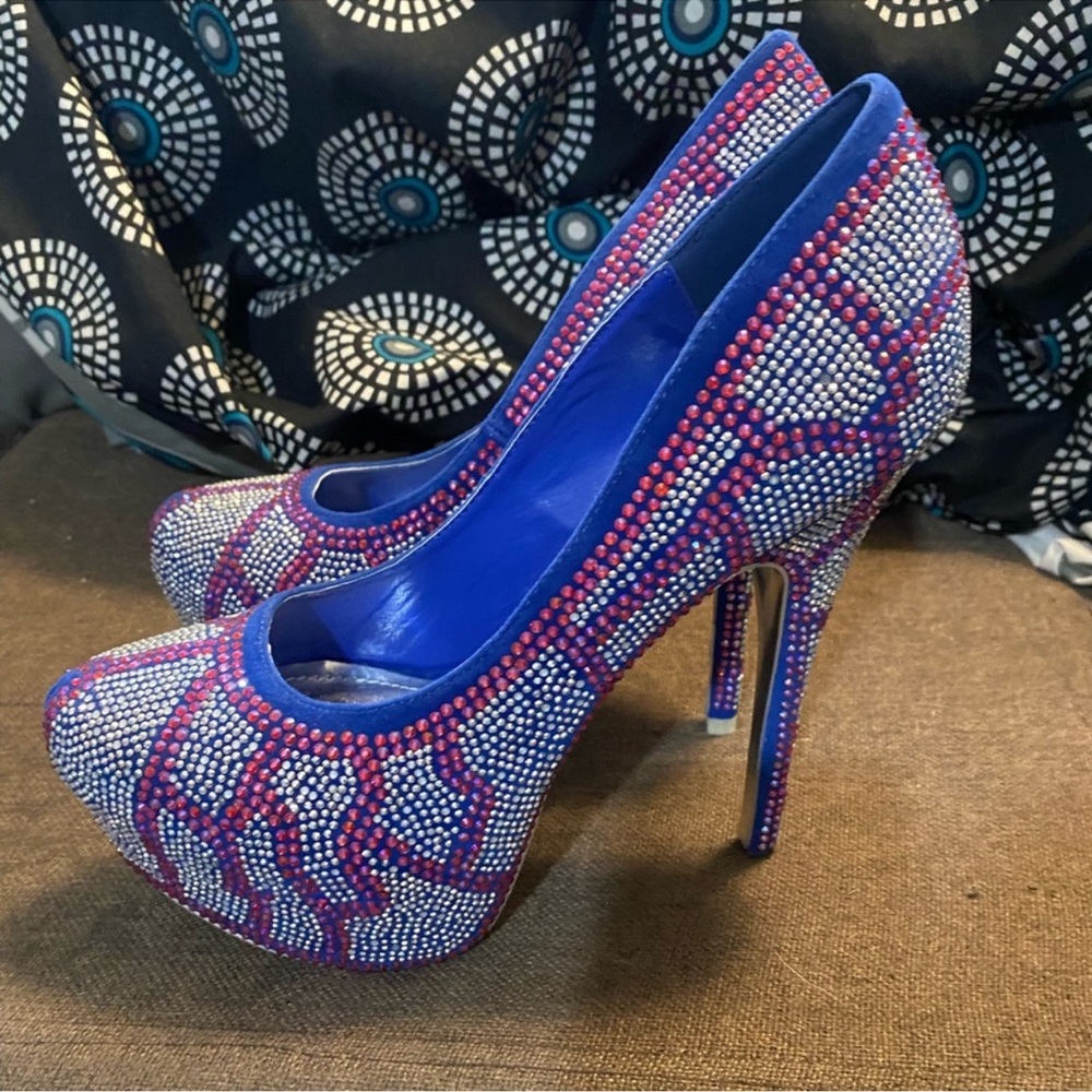 Alba Blue and Pink Rhinestone Heels - Picture 2 of 5
